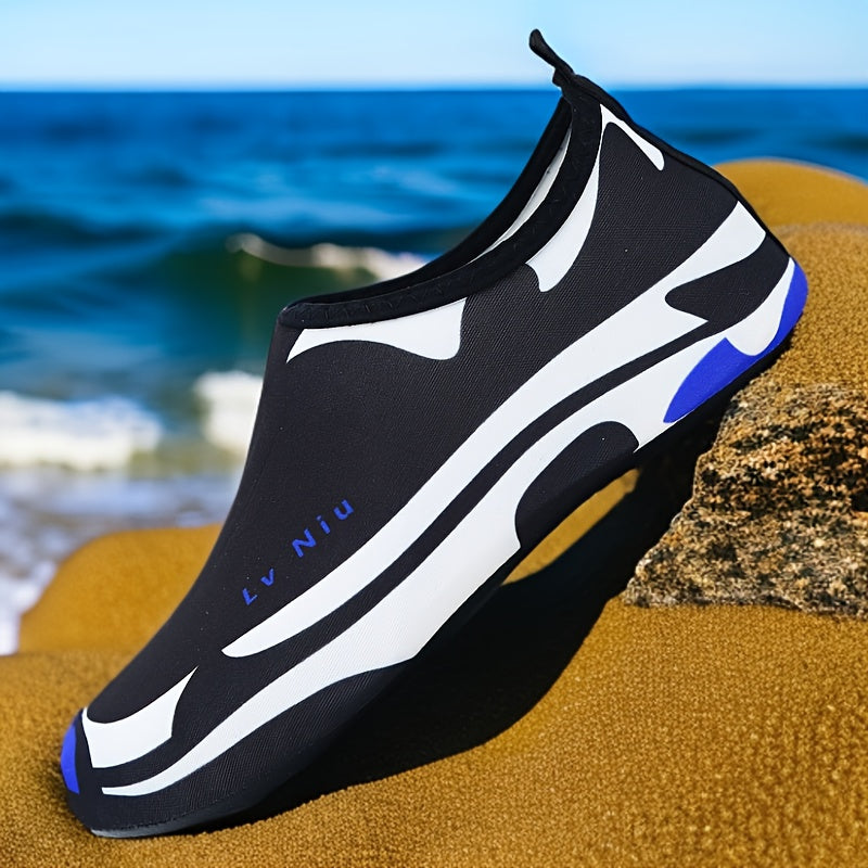 Quick-Dry Water Shoes for Men & Women - Lightweight Breathable Fabric with TPR Sole, Black & Blue Accents - Perfect for Swimming, Beach, Yoga, Camping & Outdoor Activities - Summer Essential, Beach Footwear, Sleek Design, Fle