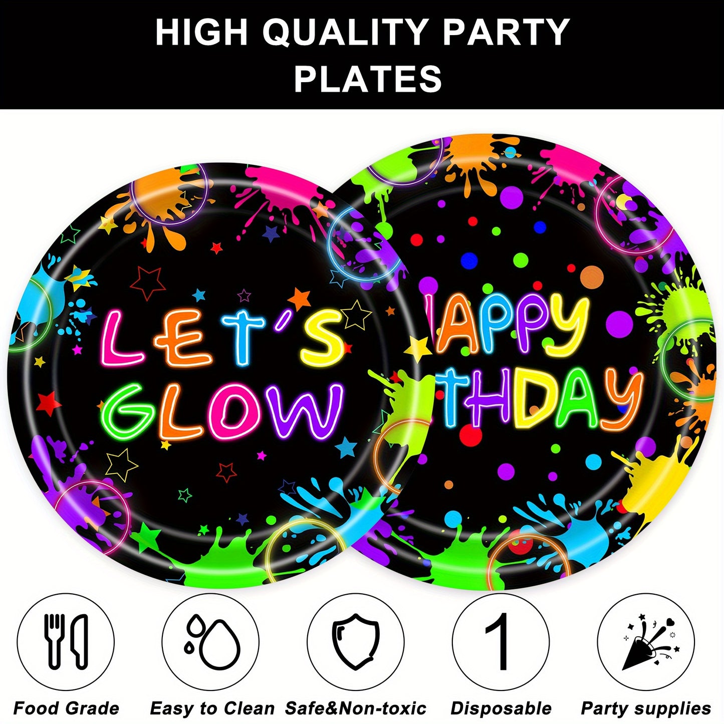 85pcs Glow-in-the-Dark Birthday Party Supplies Set - Neon Glow-in-the-Dark Plates, Cups, and Decorations for a Fun and Festive Celebration, Party Supplies | Neon Glow Effect | Paper Plates, Birthday Party Decorations, Paper N