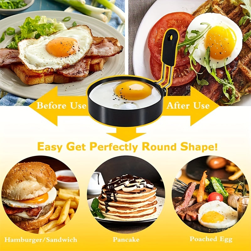 2 PCS Set Stainless Steel Egg Molds - Non-Stick, Easy to Flip, Circular Design, Manual Use, Ideal for Birthdays, Cooking Eggs, Pancakes, Omelets - Essential Kitchen Tools & Cooking Additions