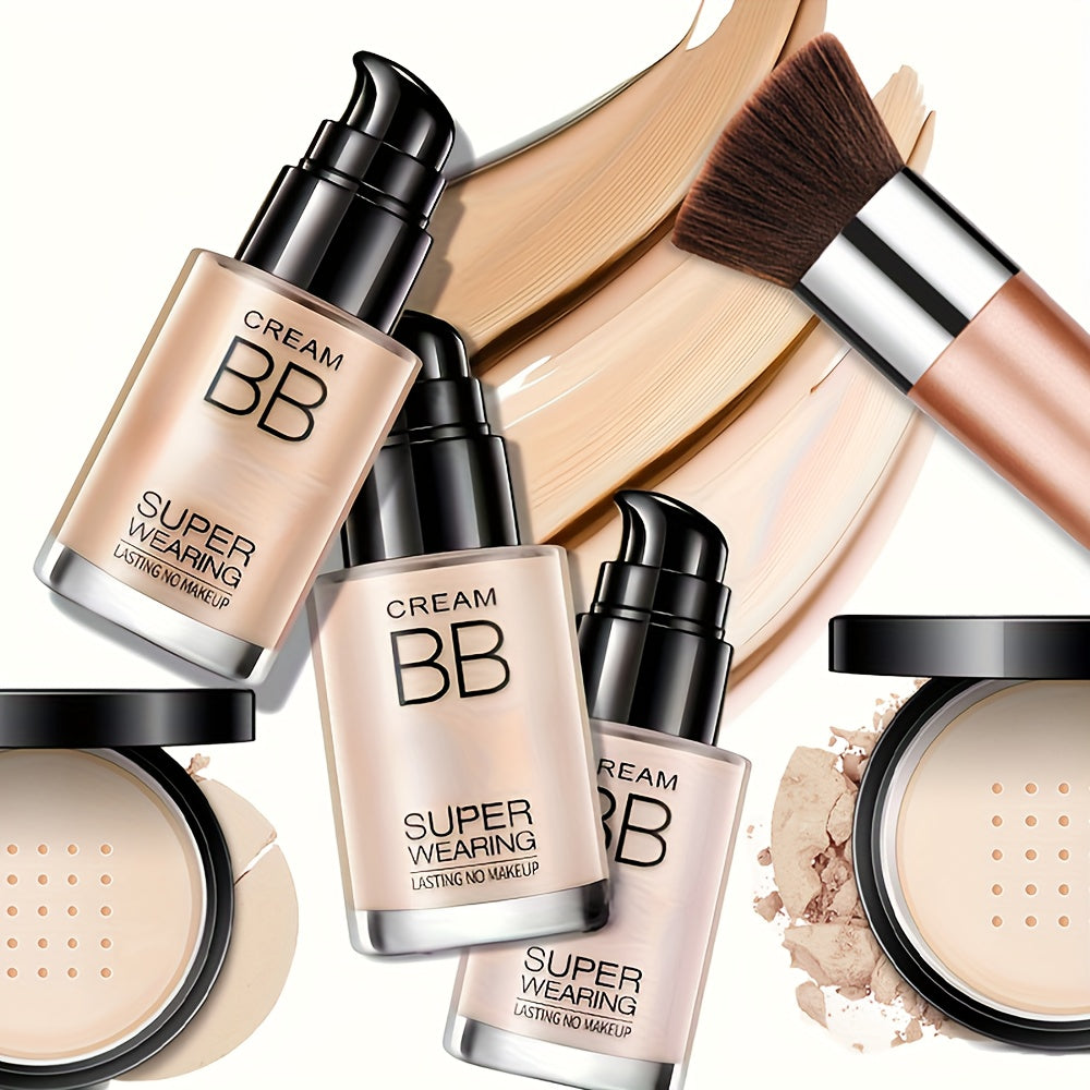 Flawless Face Makeup Kit- BB Cream & Makeup Powder & Brush, Includes Full Coverage Foundation, Moisturizing BB Cream, Waterproof Loose Setting Powder, Brush And Makeup Sponge, Hydrating Formula, Seamless Concealer, Longwear H