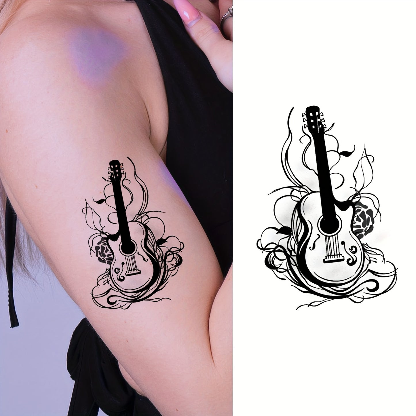 30 SHEETS Set Temporary Tattoo Stickers, Black Butterfly Feather Wind Chime Wings Planet Spider Guitar Flower Heart Pattern Tattoo Stickers, Body Wrist Collarbone Art Waterproof Fake Tattoo Stickers Suitable for Women, Tempor