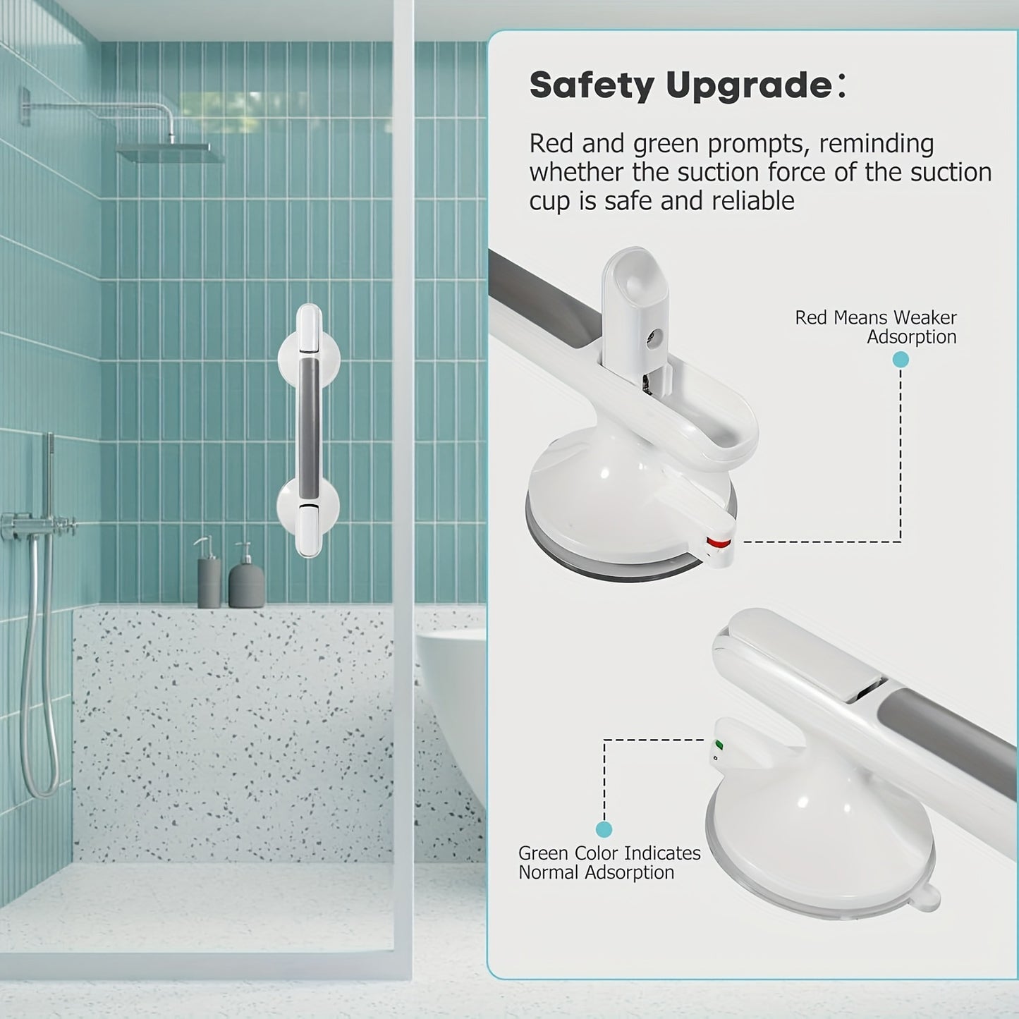 Safety Handrails Designed for Seniors, Requiring No Drilling, Featuring Non-Slip Suction for Easy Installation. Ideal for Tiles, Glass, And Hard Plastic Surfaces, Perfect for Use in Bathrooms, Restrooms, Living Areas, And Ki