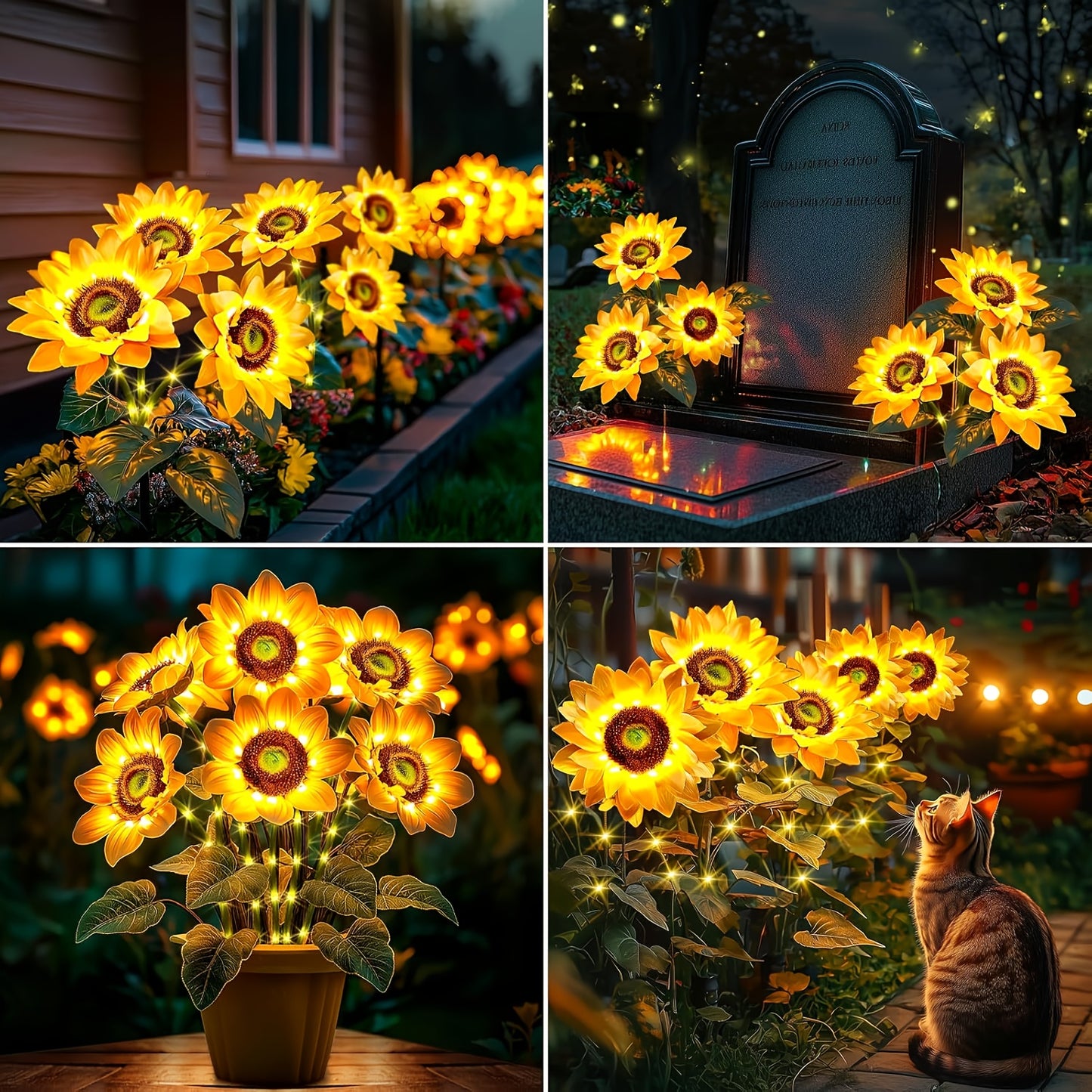 NEW Solar- LED Sunflower Outdoor - Realistic Flowering Garden Lamp with Motion, Solar Panel & Auto On/Off Timer - Durable Plastic Construction for Lawn, Balcony, Patio, Pathway - Landscape Lighting Decoration with Semi-Embedd