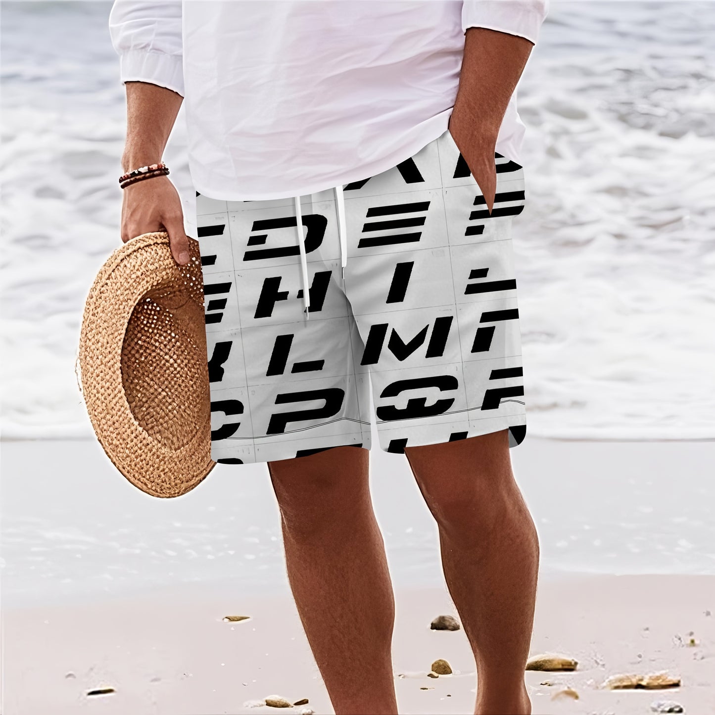 UK 42-56 Plus Size Men's Summer Casual Shorts Featuring Bold 3D Letter - Lightweight, Breathable Fabric Ideal for Beach, Vacation, and Outdoor Activities. Modern Beachwear, Summer Sport Shorts