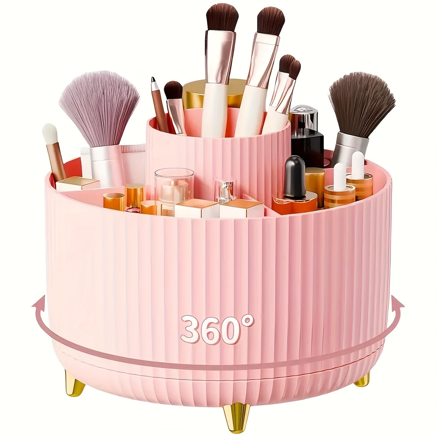 5 Colors 360° Rotating Makeup Organizer - 1pc Plastic Cosmetic Storage with 5 Compartments - Multi-Functional Holder for Brushes, Lipsticks, Skin Care Products, and Stationery - Durable Unscented Desk Caddy with Luxury Strip