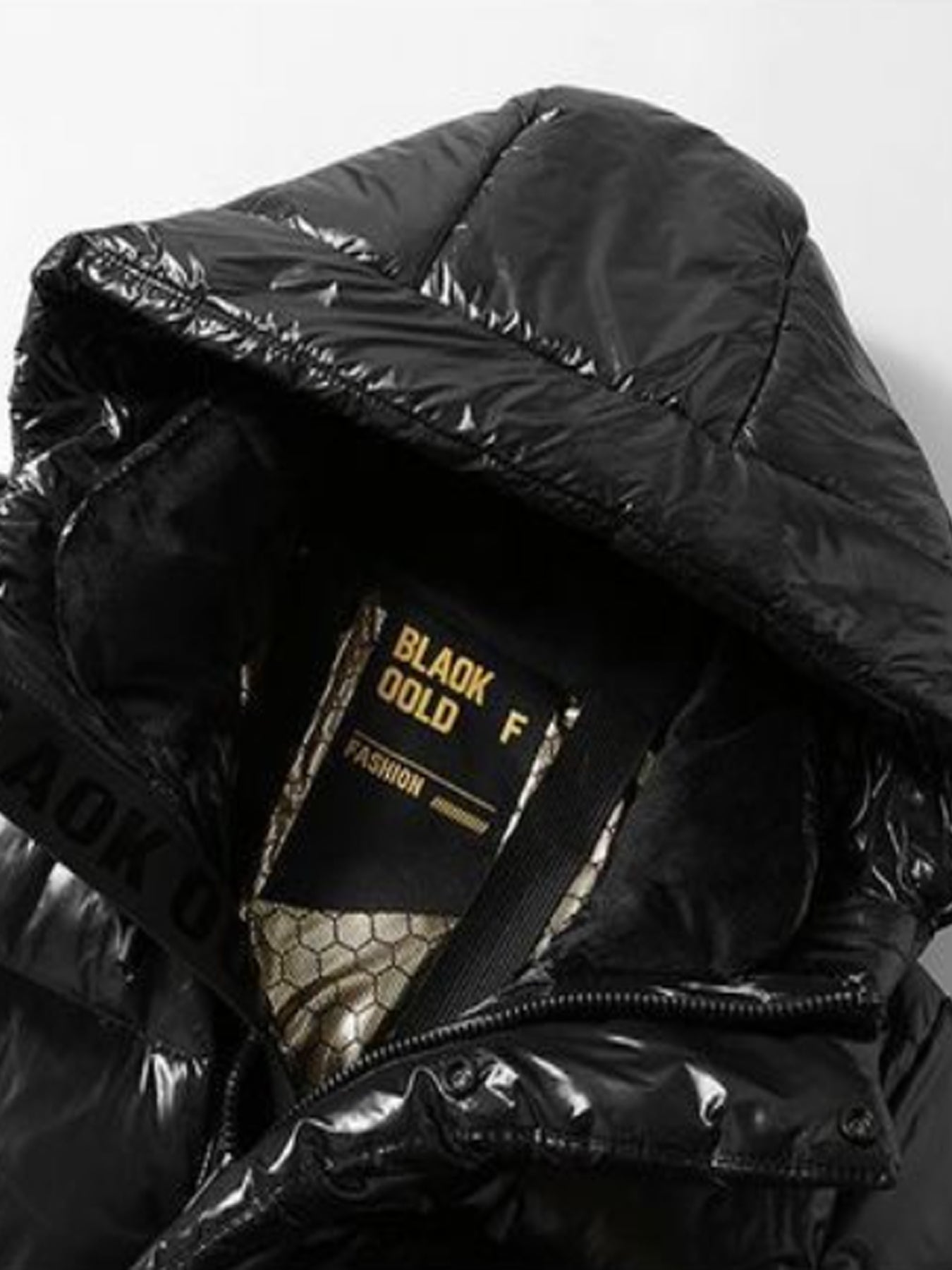 Men's Winter Hooded Down Jacket - Thickened Warm White Duck Down Coat with Pockets, Solid Black & Golden Accents, Casual Style for Cold Weather, Winter Coat, Cold Weather Apparel, Minimalist Design, Durable Outerwear