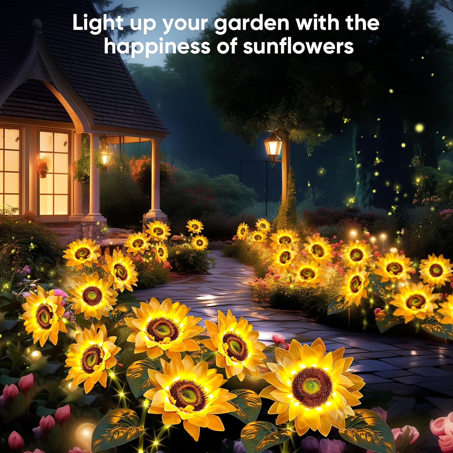 NEW Solar- LED Sunflower Outdoor - Realistic Flowering Garden Lamp with Motion, Solar Panel & Auto On/Off Timer - Durable Plastic Construction for Lawn, Balcony, Patio, Pathway - Landscape Lighting Decoration with Semi-Embedd