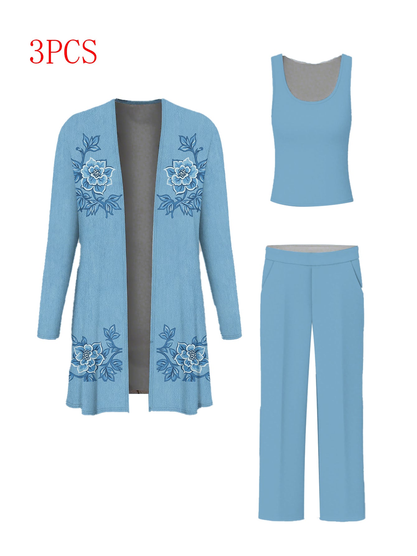 For Curvy Ladies 3 PCS Set XL-5XK UK (18-26) Plus-Size Women's Blazer Suit with Camisole, Pants & Jacket - Full-Body Print Round Neck Matching Outfit, Machine Washable Coordinated Ensemble for, Semi-Formal Events & Casual Att