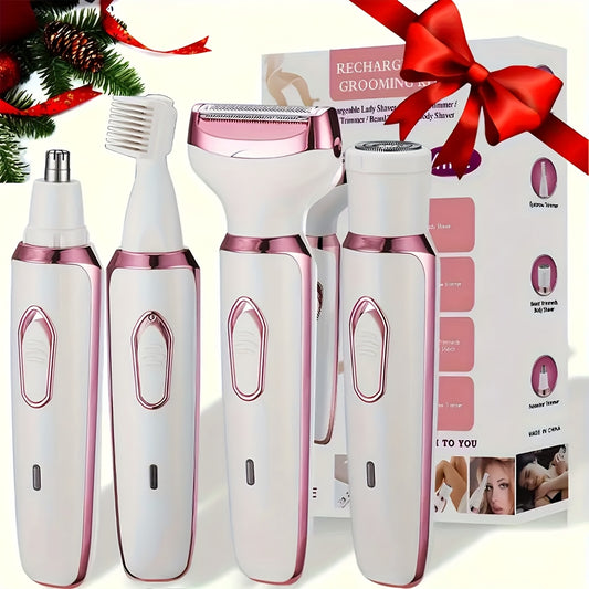 4-In-1 Set Women's Electric Hair Removal Device / Multifunctional Electric Hair Removal Kit for Women / Bikini Trimmer for Women / USB Rechargeable / Hair Removal for Eyebrows, Nose, Face, And Legs / Portable, Gentle, Perfect