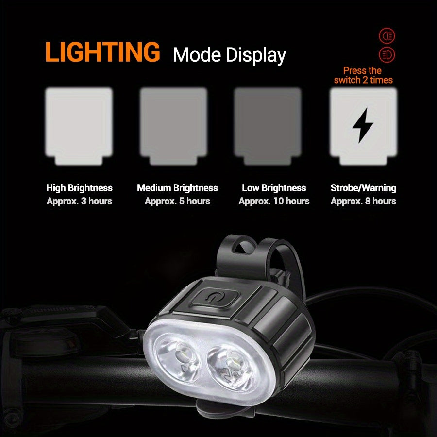 2 PCS Set of Bicycle Front and Rear Light Kit | Multi-functional LED Cycling Headlight and Taillight, USB Charging, Portable Night-time Cycling Floodlight, Easy to Install, Suitable for Night and Mountain Road Cycling