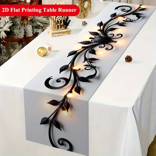 2D Tablecloth Featuring Black Flowers And Warm Light, Made of Polyester, Suitable for Dining Rooms, Coffee Tables, Or Dining Tables, TV Cabinets, And Decorations for Holidays And Family Gatherings, Easy to Clean