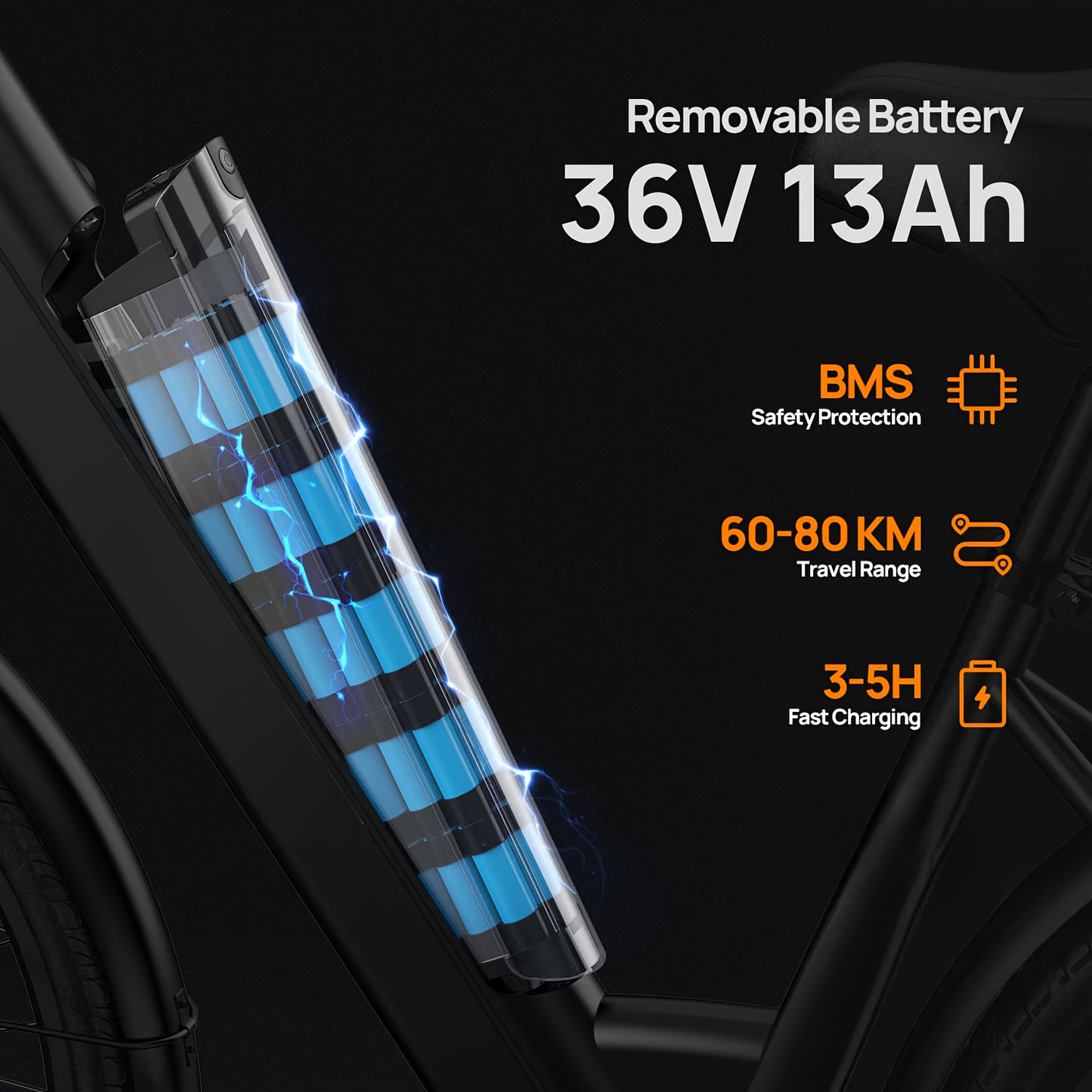 E26 Electric Bike 66.04cm Commuter City E-Bike With 36V 13Ah Battery (60-80 Km Range), 250W Motor, 3 Riding Modes 7-Speed Gears Mid-mounted Dual Airbag Shock Absorbers Perfect For Urban Travel Outdoor Adventures Lightweight D