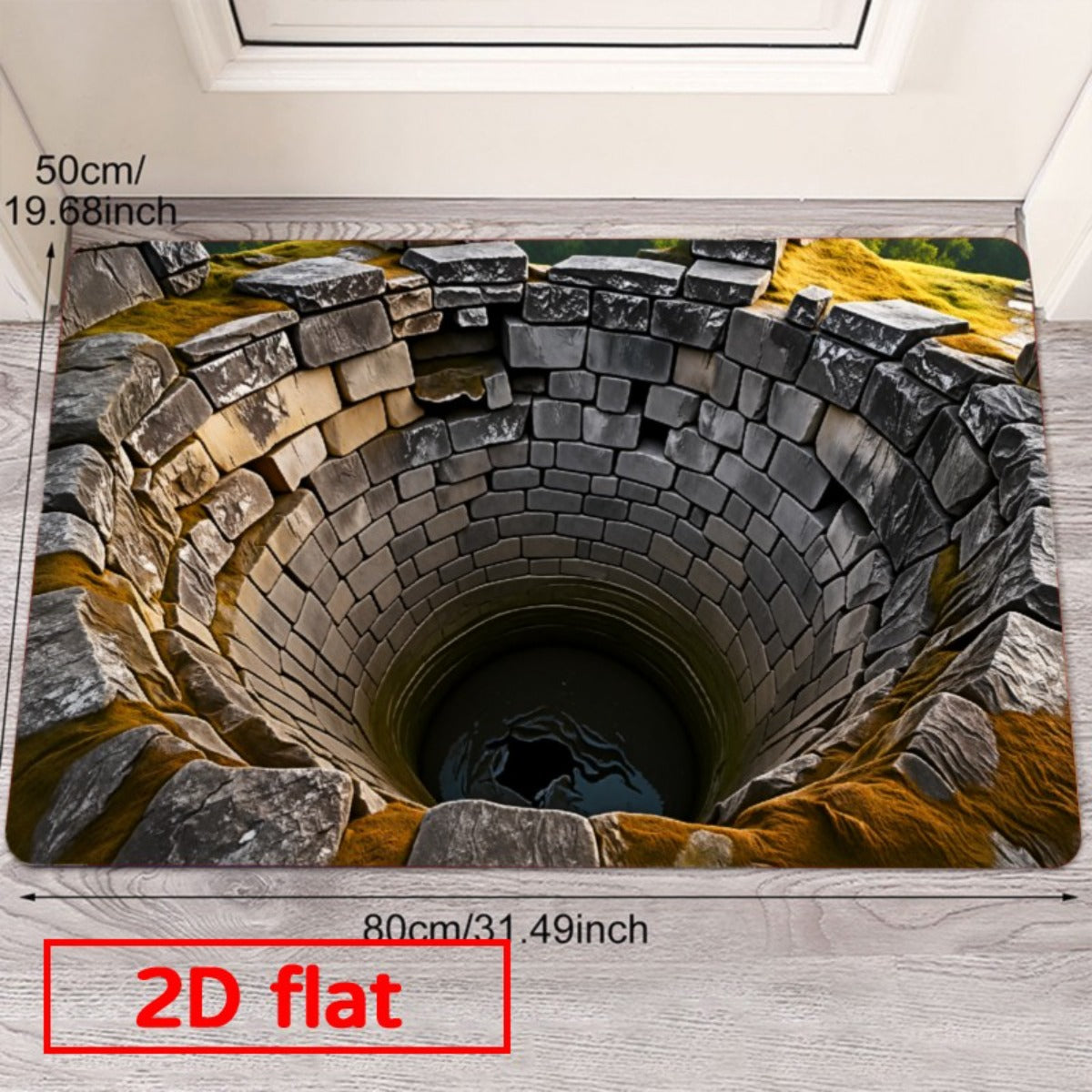 NEW Ancient Stone Door Flannel Mat | Heavy-Duty Floor with Non-Slip Sponge Base, Realistic Cave-In Illusion, Medieval-Look Stone Arch Design, for Indoor/Outdoor Entrance, Kitchen, Bathroom, Balcony (Dry Clean Only)