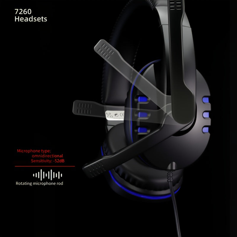 7260 Professional Gaming Headset with Adjustable Headband, Comfortable Ear Cushions, Suitable for Gaming, Online Classes, And Entertainment Computer Accessories