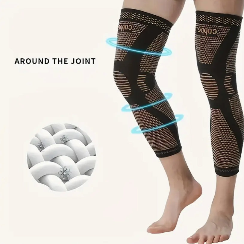 2-PCS Set Compression Knee Sleeves, Warm Knee Covers, Full Leg Support, Pain Relief Outdoor Running Sports  Knit Fabric, Polyester Fiber, Non-Slip Silicone, Breathable, Stretchable for Men & Women