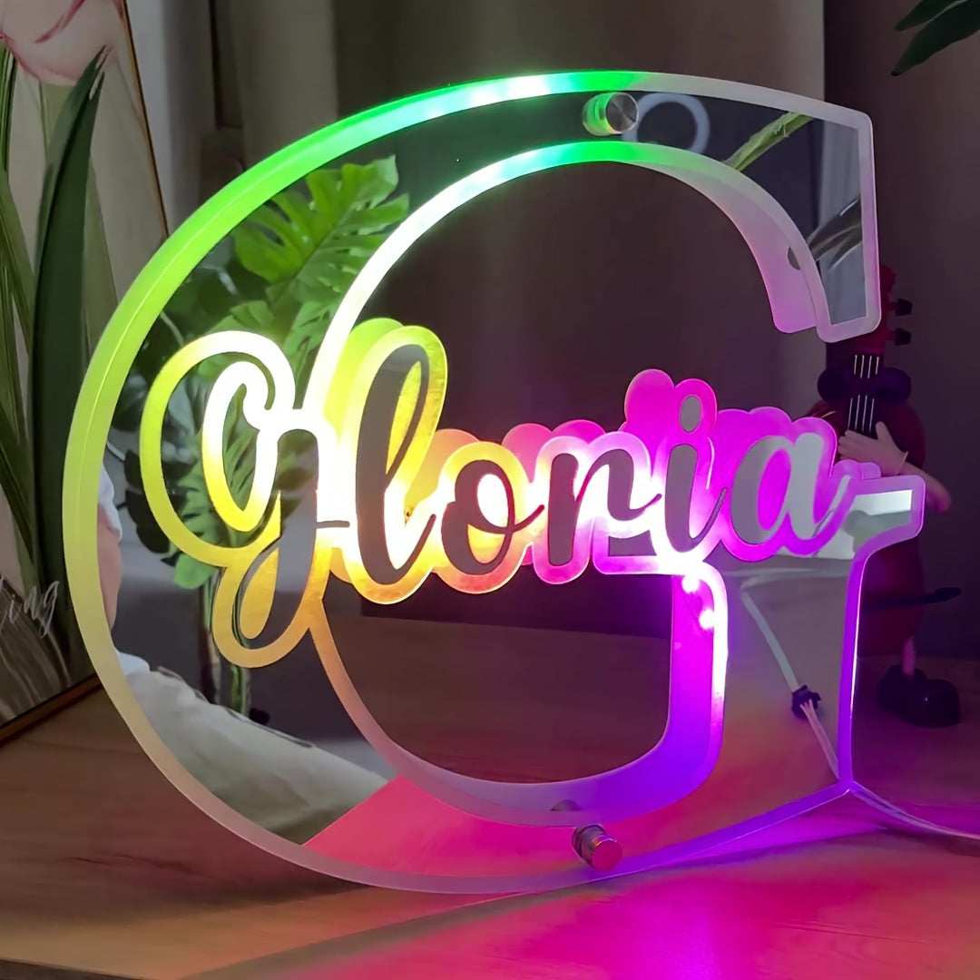 Customized bedroom personalized double-sided letter LED mirror light, USB power supply, suitable for room wall, bathroom, neon light mirror, Christmas Valentine's Day birthday gift (1pc)