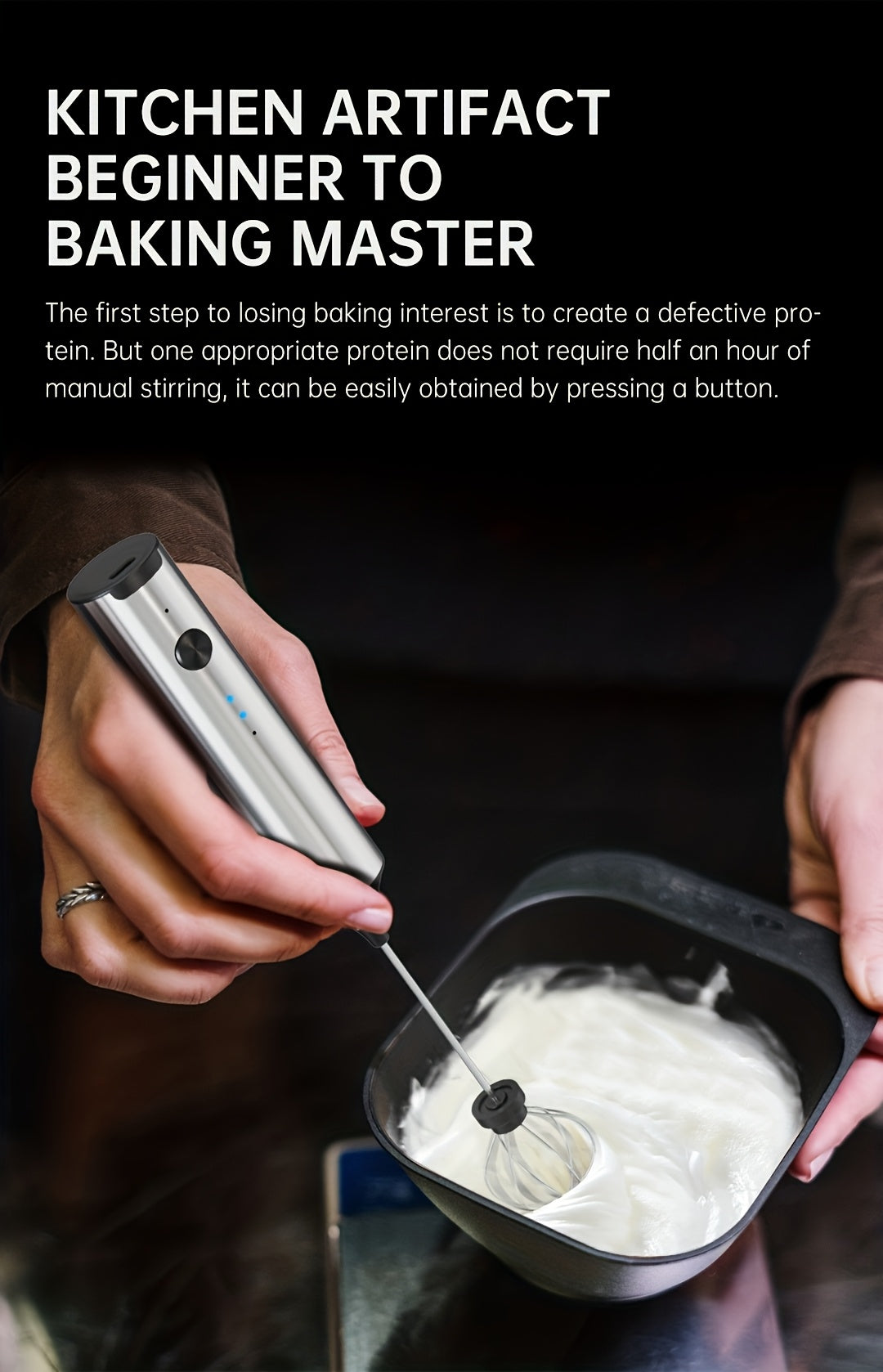 Rechargeable Electric Milk Frother, Handheld Foam Maker Whisk with 2 Heads 3 Speeds Drink Mixer, Built-in Mixing Heads for Both Milk Beaters And Egg Beaters, Quick Foaming Coffee Whisk for Coffee, Latte, Wedding Gifts, Portab