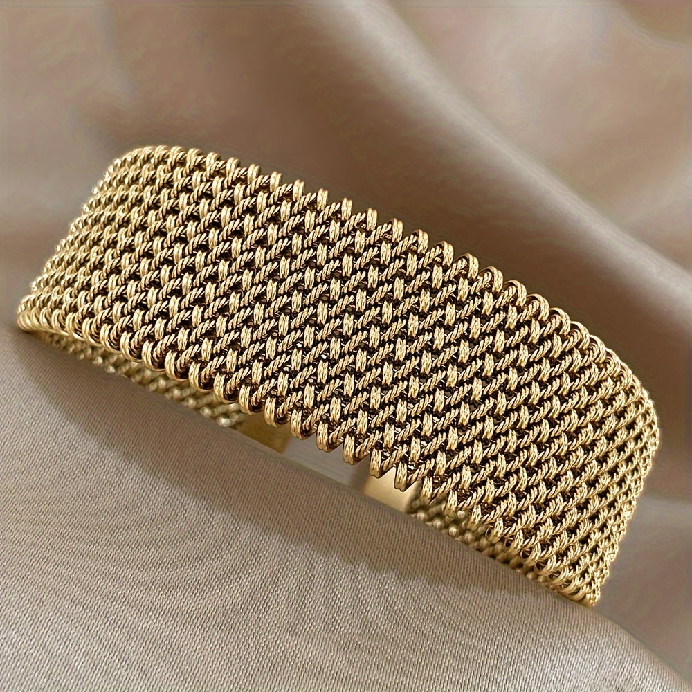 NEW Fashion  Woven Bracelet | 18K Golden Plated 304 Stainless Steel Metal Bracelet | Versatile Accessory for Daily and Party Occasions Silver and Golden Bracelet Women Jewelry Accessories