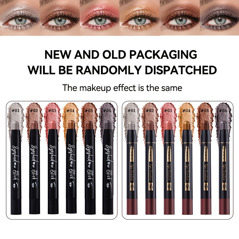 Full Set 6-Color Multifunctional Eyeshadow Pencil Set | Waterproof Metallic and Matte Eyeshadow Sticks, Multicolor Highlight Eyeliner, Long-Lasting High Glitter and Neutral Brown Eyeshadow Crayons, Ideal for Christmas, Annive