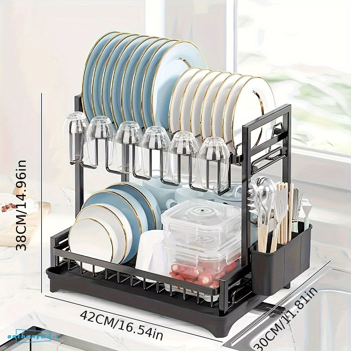 NEW 2/3 Tier Kitchen Sink Dish Drainer Rack With Drip Tray Cutlery Holder Plate Stainless Steel Rack