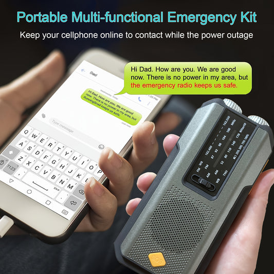 Emergency and Survival Wireless Hand Crank Radio Power Bank Portable AM/FM Weather Radios Crank Flashlight Solar Panel with 2000mAh Rechargeable Battery, Type-C Cell Phone Charger & SOS Alarm for Indoor Outdoor Camping Emerge