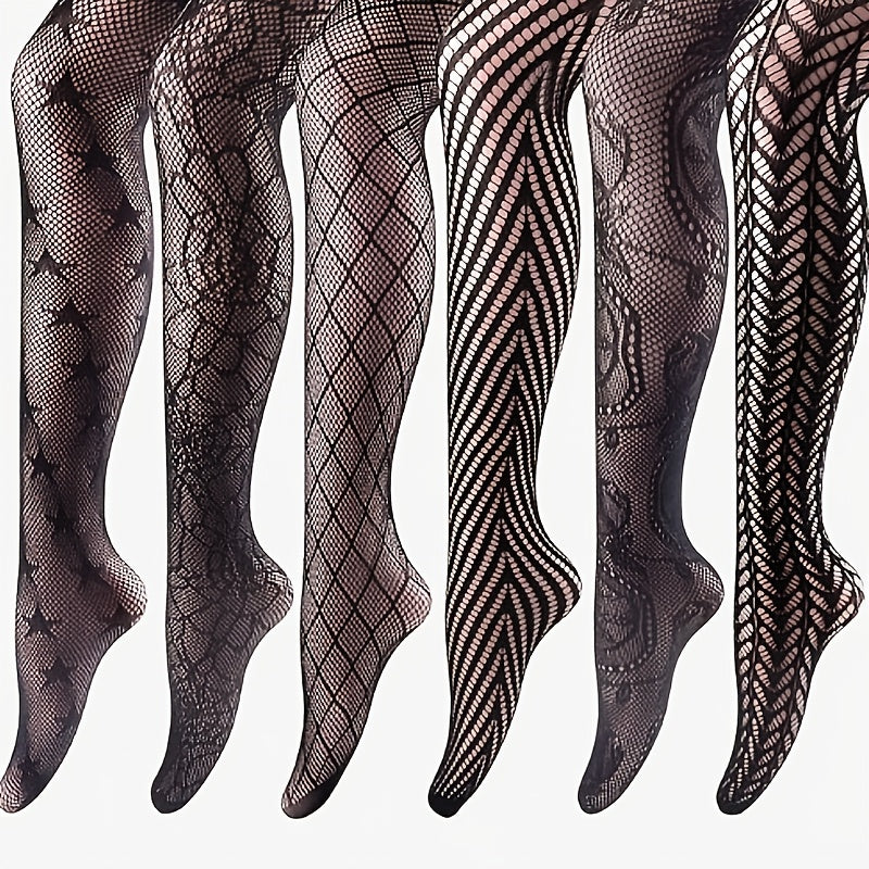 6-Pack Women's High-Waisted Sheer Tights with Mesh Panels & Cut-Outs - High-Stretch Opaque Leggings, -Snag Design, 30D Nylon/Elastane Blend for Everyday & Special Occasions - Multi-Color (Black/White/Pink/Beige/Brown) - Comfo