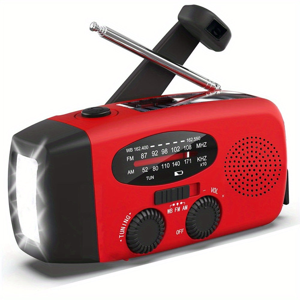 Emergency SOS Hand Crank Radio with Solar/USB/Power Bank Compatible, NOAA Weather Alert, AM/FM Portable Radio, VFD Display & Flashlight - Hand-Crank Survival for Camping, Emergencies, Outdoor (Compatible with speaker)