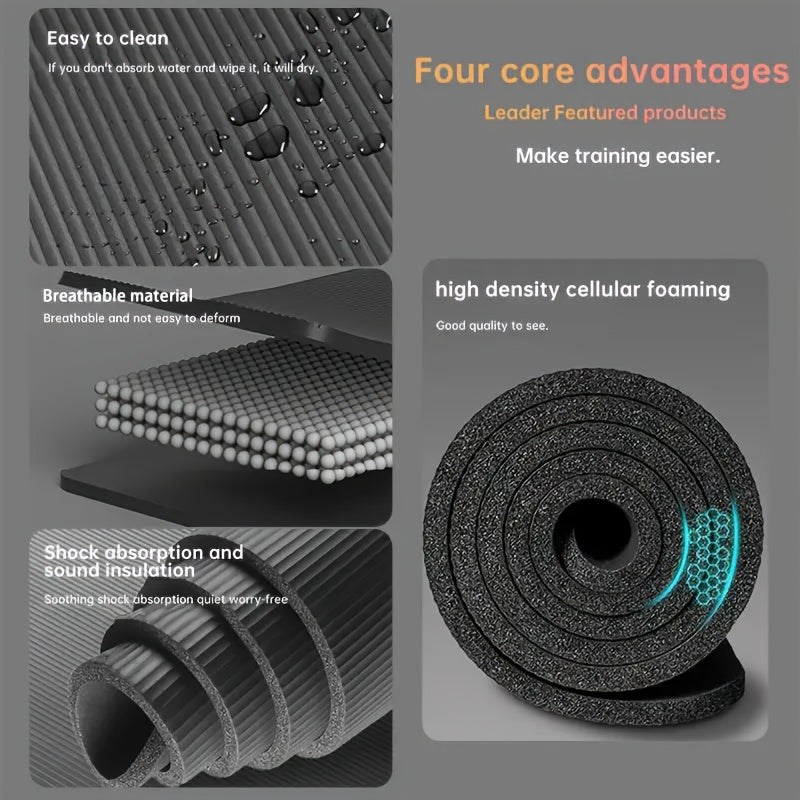 1 Extra Thick NBR Exercise Mat with Carry Strap | Wide Non-Slip Yoga Mat for Pilates, Workouts, Ideal for Hard Floors, Provides Excellent Joint Protection