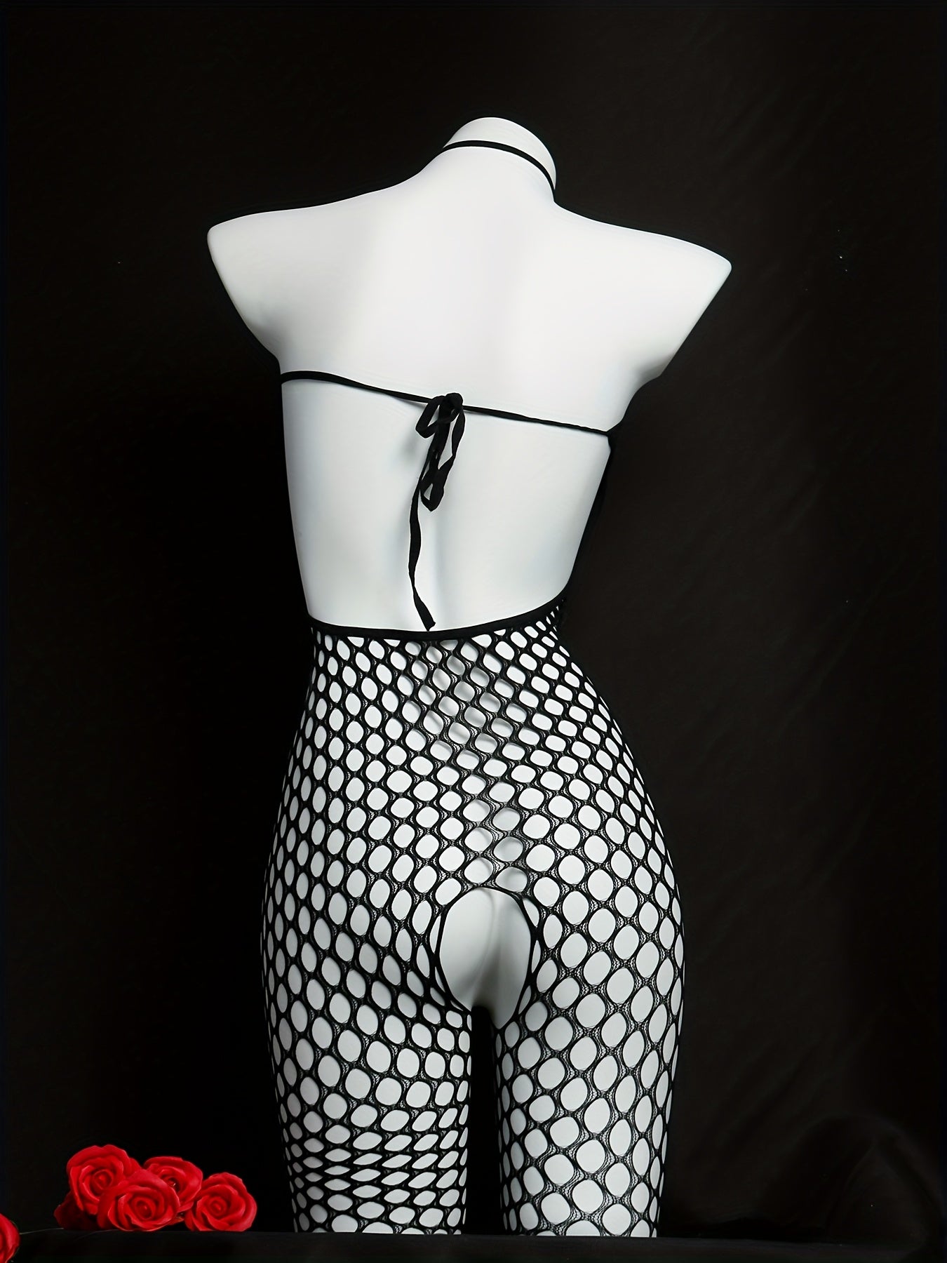 Chic One-Size Black and White Polka Dot Fishnet Swimsuit Sexy High Elasticity