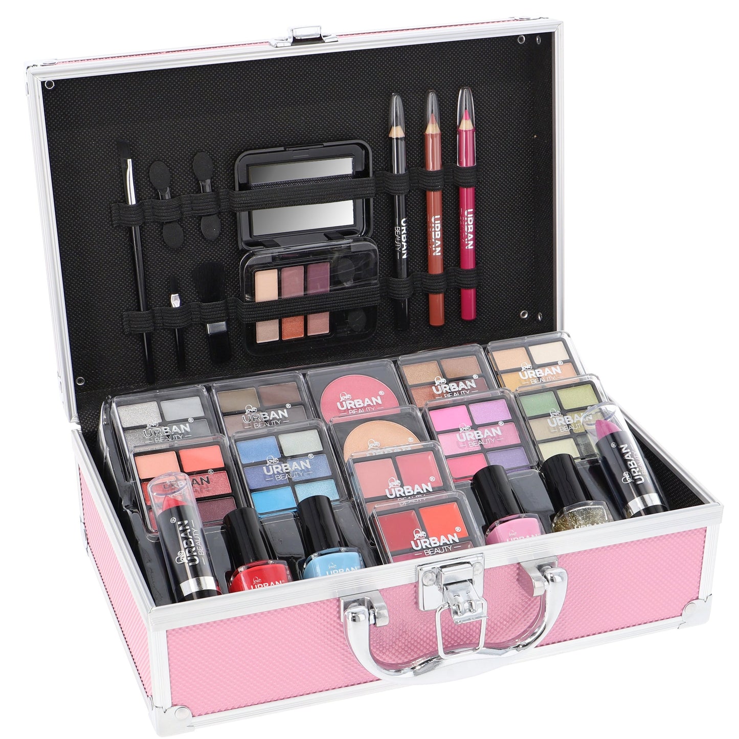 82 PCS Full Set  Beauty Hot Pink Makeup Luxury Vanity Case – Makeup Kit for Teens and Women with Eyeshadow, Blusher, Lipsticks and Nail Products – Fun Celebrities Travelling Makeup Cosmetics Vanity Case for Girls