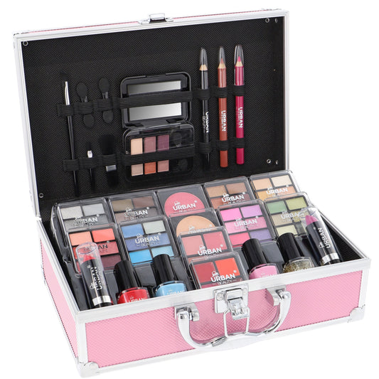82 PCS Full Set  Beauty Hot Pink Makeup Luxury Vanity Case – Makeup Kit for Teens and Women with Eyeshadow, Blusher, Lipsticks and Nail Products – Fun Celebrities Travelling Makeup Cosmetics Vanity Case for Girls