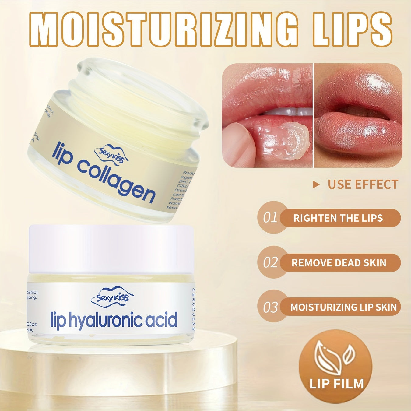 Lip Mask with Collagen and Hyaluronic Acid, 20g Hydrating Overnight Dry Cracked Lips Treatment, Exfoliating and Brightening, Long-Lasting Moisture with Silicone Lip Brush, Day and Night Use, Gift for Women