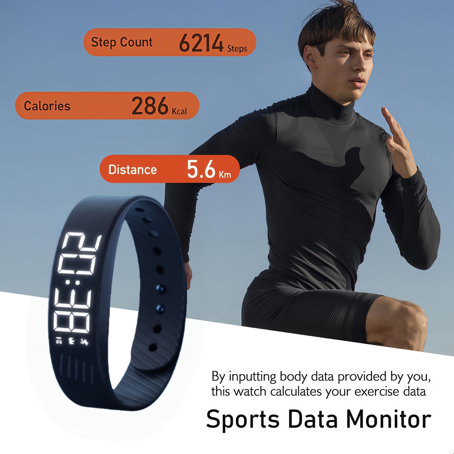 Slim Smart Fitness Watch with Step Tracker, Calorie Counter & Alarm Clock - USB- Digital Wristwatch for //Students, Pedometer, Stopwatch, Soft Strap (Compatible with /, No) - Ideal for Sports & Daily