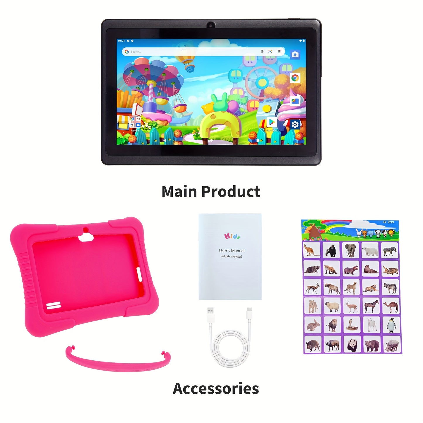 7" Kids Tablet, 2GB RAM+32GB ROM, Safe Eye Protection Screen, Wi-Fi, Dual Camera, Educational Games, Parental Controls App, Android Tablet With Drop Proof Silicone Sleeve Tablet