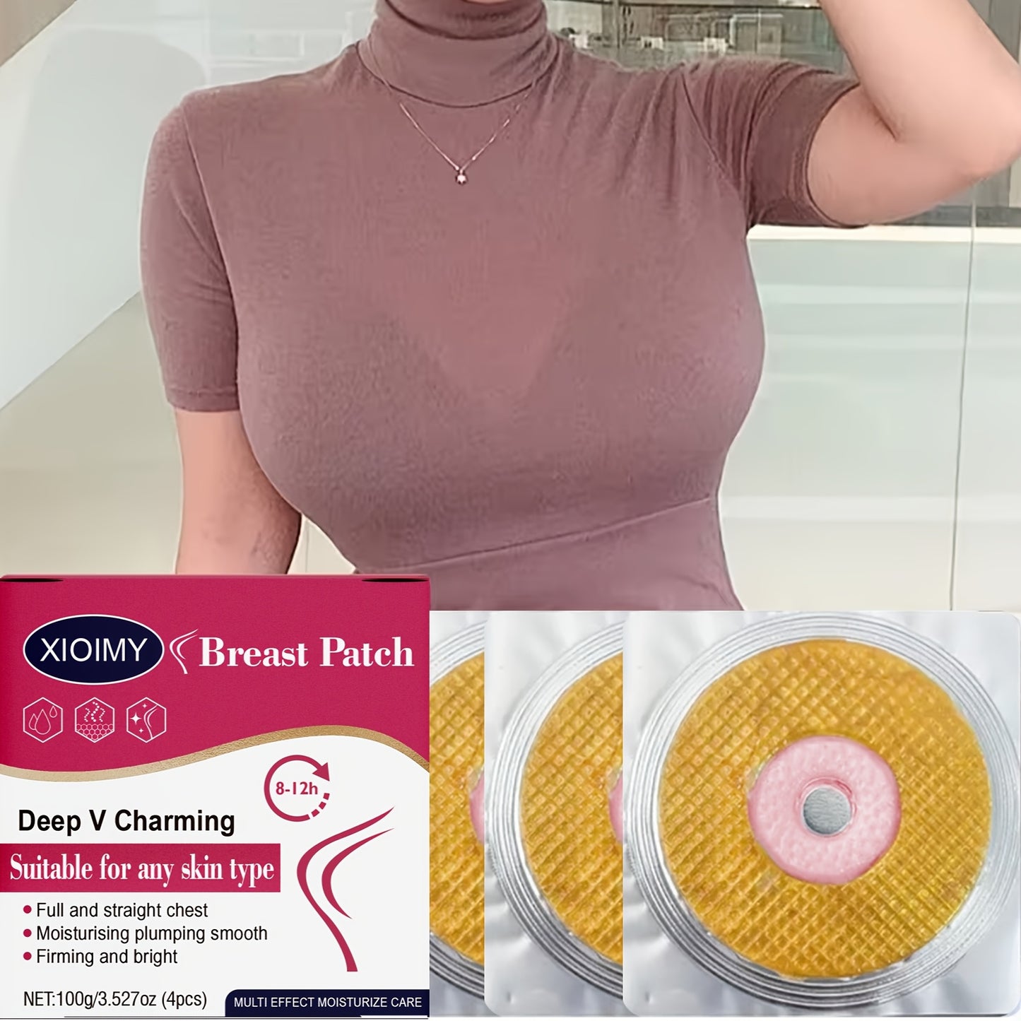 4 PCS Set of Instant Lift And Firm Breast Patches, Providing Intense Hydration And Deep Nourishment, Making The Skin on The Breasts Softer And More Hydrated, Infused with Aloe Vera And Hyaluronic Acid, Suitable for All Skin T