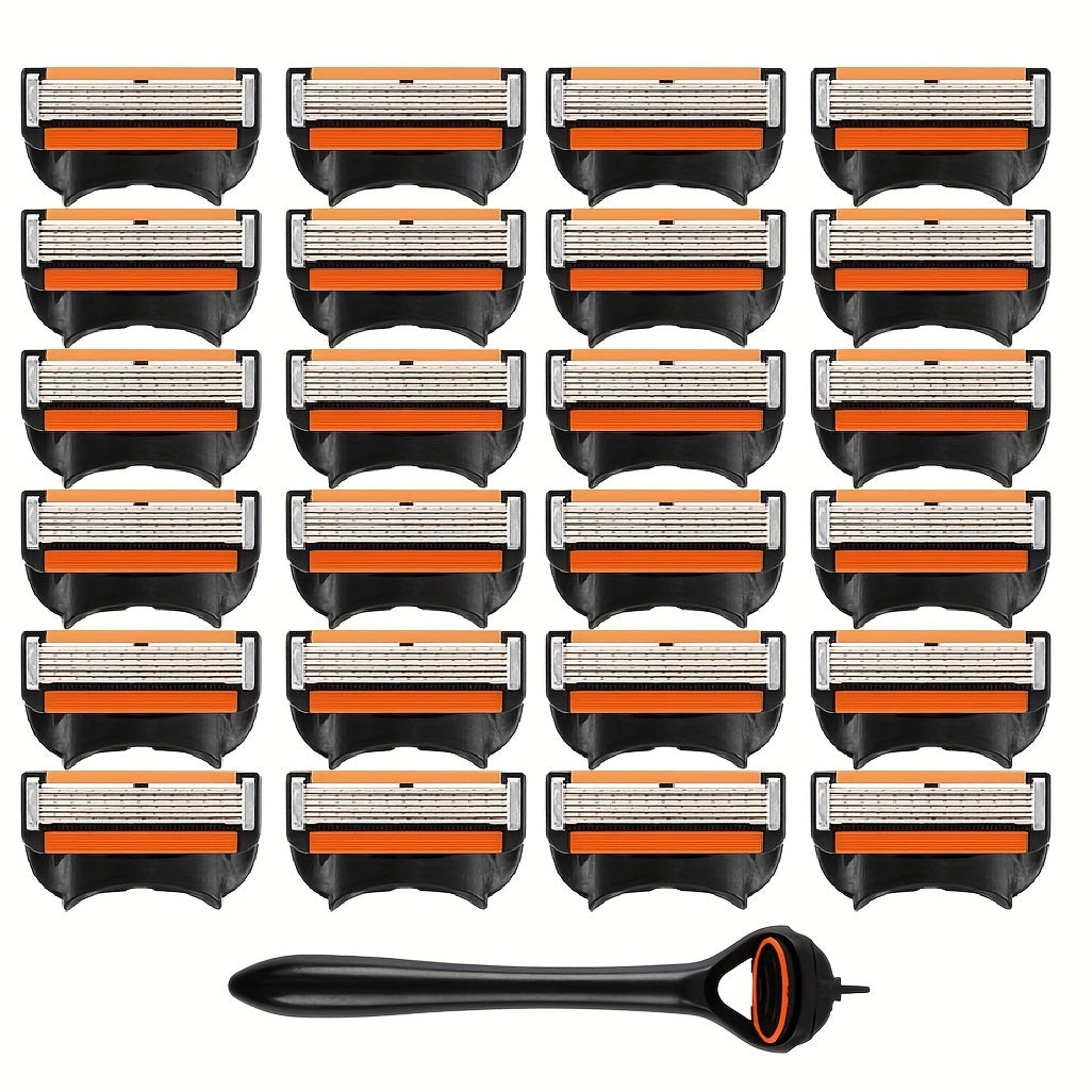 Disposable Razors for Men, Manual Shaving Kit with Refillable Metal Blades Featuring 6 Layers for Grooming Beards And Mustaches - Designed for Easy Use And Cleaning for a Smooth Shave