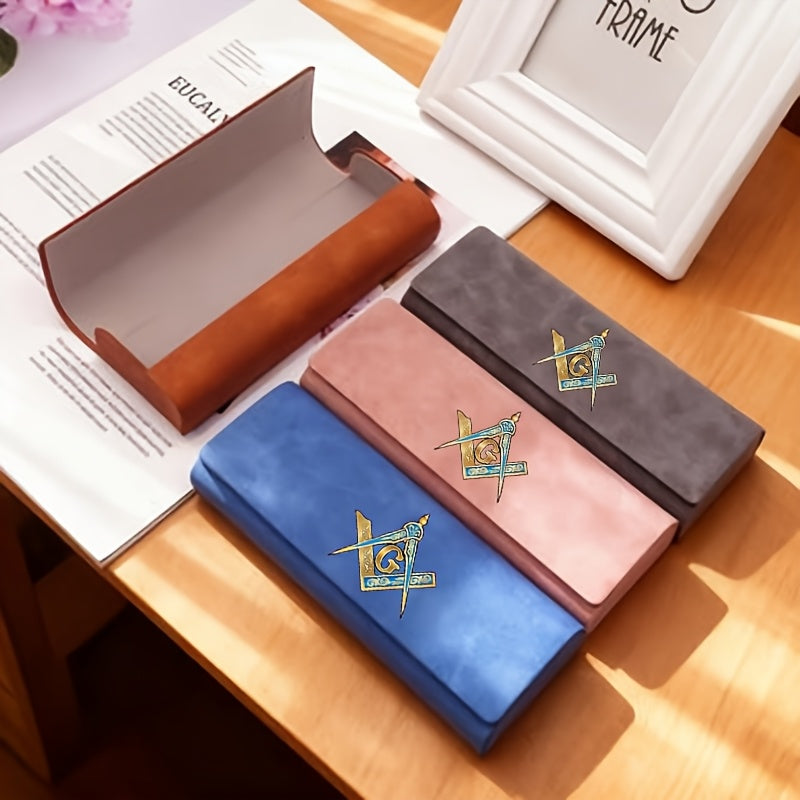Freemasonry Symbol Eyeglass & Fashion Glass Case - Masonic Compass & Square Emblem Hard Cover, Durable Travel Glasses Holder for Masons, Gift Idea for Masonic Brethren ()