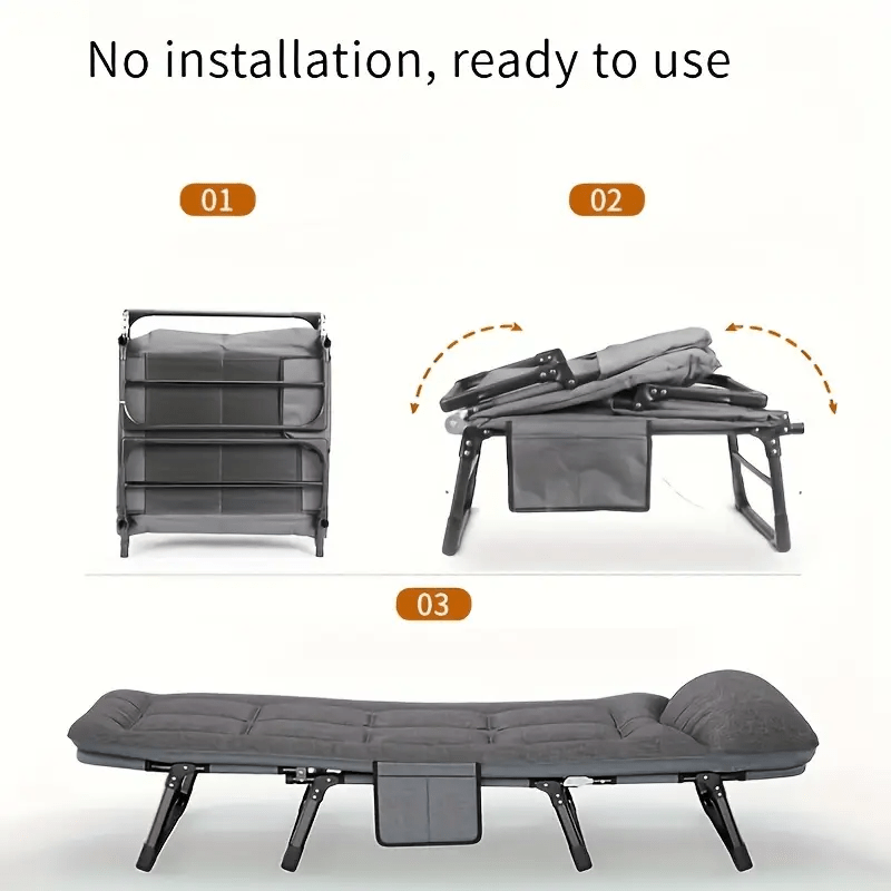 For Beach Camping Cot Large Folding Bed Deck Chair , Lightweight Guest Bed with Adjustable 6 Positions, Comfortable Mattress And Pillows, Breathable Fabric, Portable Durable, Suitable for Outdoor Use