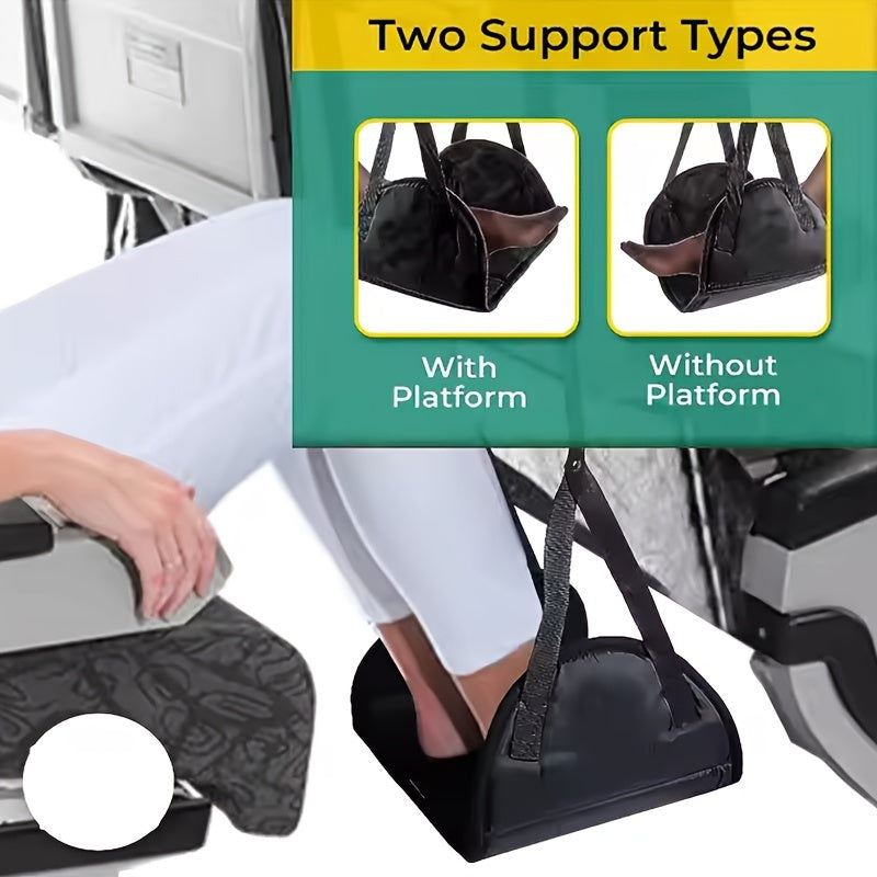 Airplane Travel Black Footrest Portable Adjustable Strap for Travel Lightweight Desk Hammock Leg Rest for Airplanes, Offices, Outdoors, and Cars.