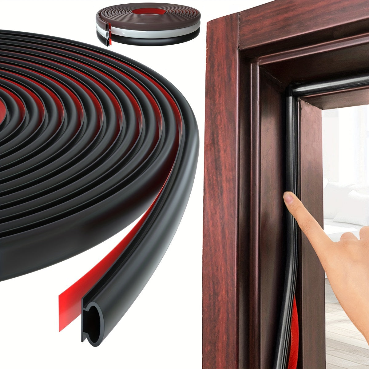 3.05 Meter Door Weather Stripping Door Seal Strip, Self-Adhesive Rubber Door Insulation Weather Strip for Window and Door Soundproofing D Shape, Weather Stripping for Door Frame Gap Blocker Repair Maintenance Tools