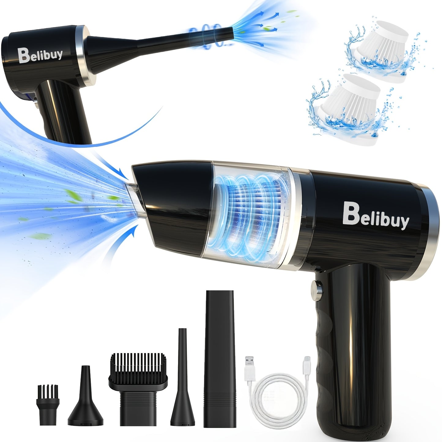 NEW Arrivals Car Vacuum 15000Pa Powerful Suction Handheld Portable with Fast Charging, - Cord-Free Operation, Quiet 80dB, Flat Suction Head & Crevice for Car,, Pet Hair Removal, Car Interior Cleaning ( Charging