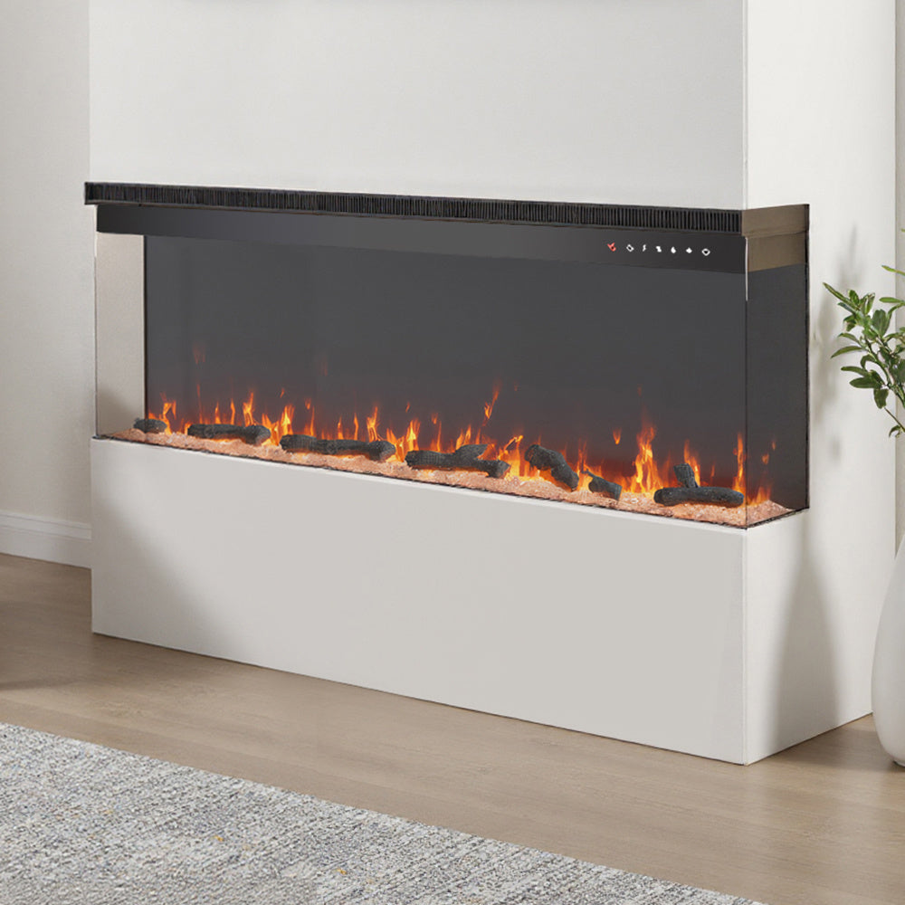 50-inch Modern Small Electric Heater, Electric Fireplace, Freestanding LED Fireplace (not Wall-mounted), Electric Heater, with Remote Control, 12-color Flames, 5-level Adjustable Flame Brightness, Tempered Glass Panel, Best C