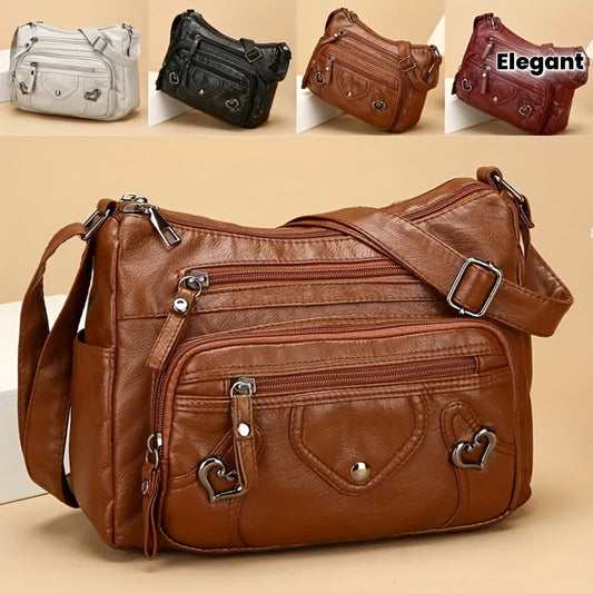 Women's Vintage-Style Crossbody Bag, Featuring an Adjustable Shoulder Strap, Multiple Pockets And Compartments, Solid Colors, Zip Closure, Polyester Lining, Perfect for Daily Commuting And Work, an Excellent Gift Choice, Avai