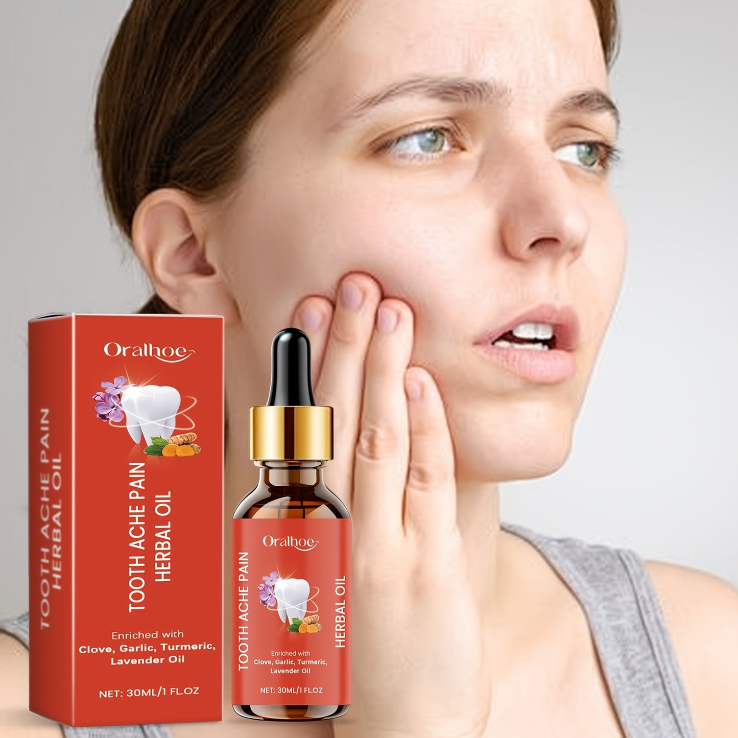 1pc Herbal Dental Care Essence 30ml Contains clove flower oil, garlic root oil, lavender oil and turmeric root oil to gently care for your mouth, teeth and gums, leaving your mouth feeling cool and comfortable with naturally