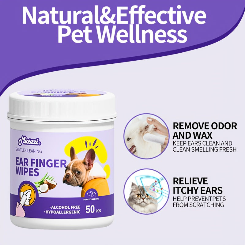 2 Packs Set Dog Ear Coconut Cleaner Wipes | Finger Wipes for Dogs - Cleaning, Soothing, Deodorizing, Itch Relief - Coconut Scent, All Breed Sizes