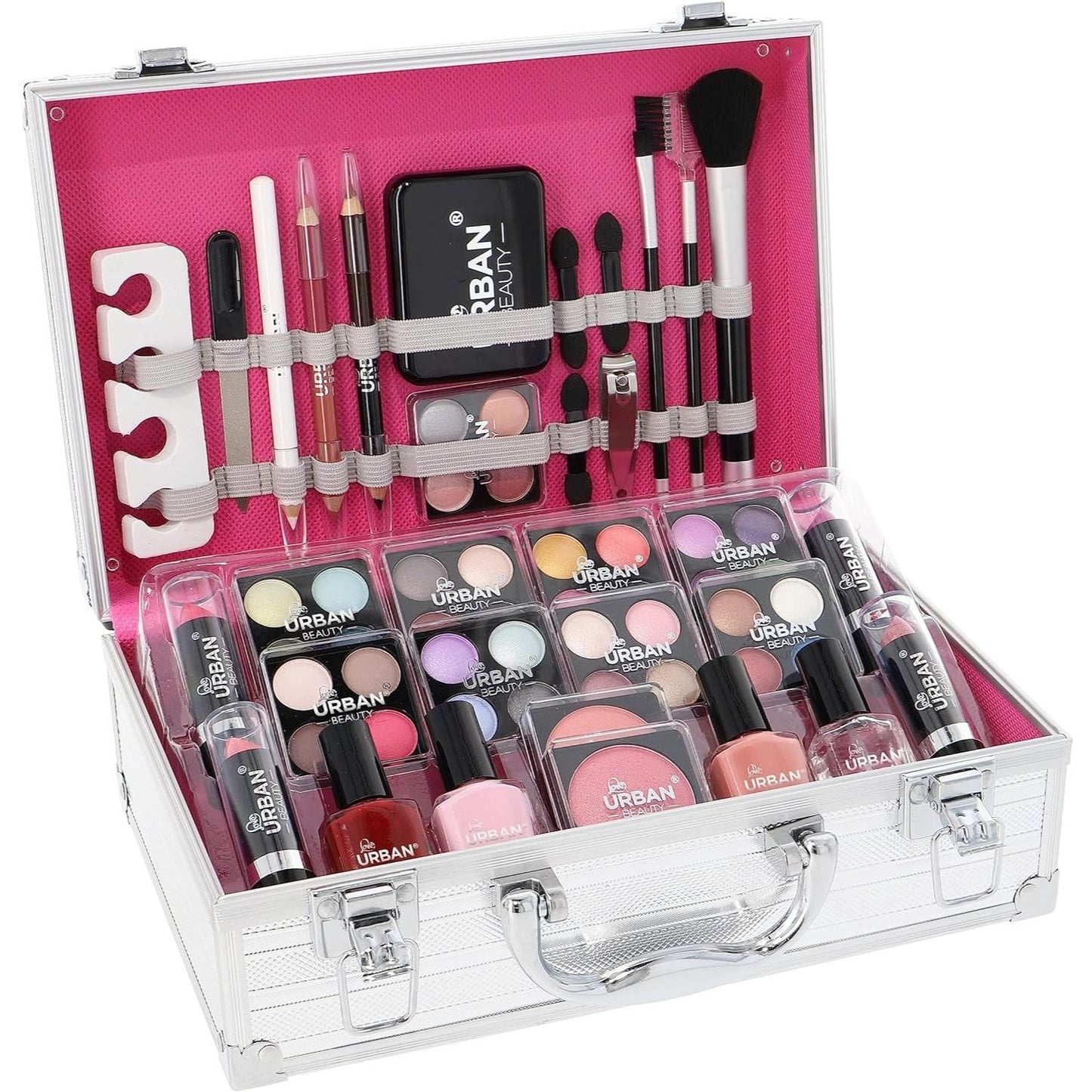 NEW 64 PCS Set  Makeup Cosmetic Kit with Aluminum Vanity Case - Eyeshadows, Lip Glosses, Mini Compact & Applicators in Travel Case - All-in-one Makeup Box | Sent and Fulfilled from UK Warehouse and Delivered on a Tracked 48 U