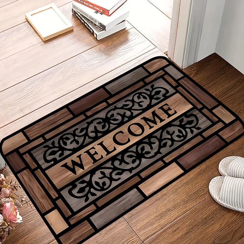 NEW 3 Size Heavy-Duty Rectangular Welcome Doormat | Machine Washable Polyester Mat with Welcome Text, Ideal for Front Door, Back Door, Patio, Garden - Durable PVC Backing,
