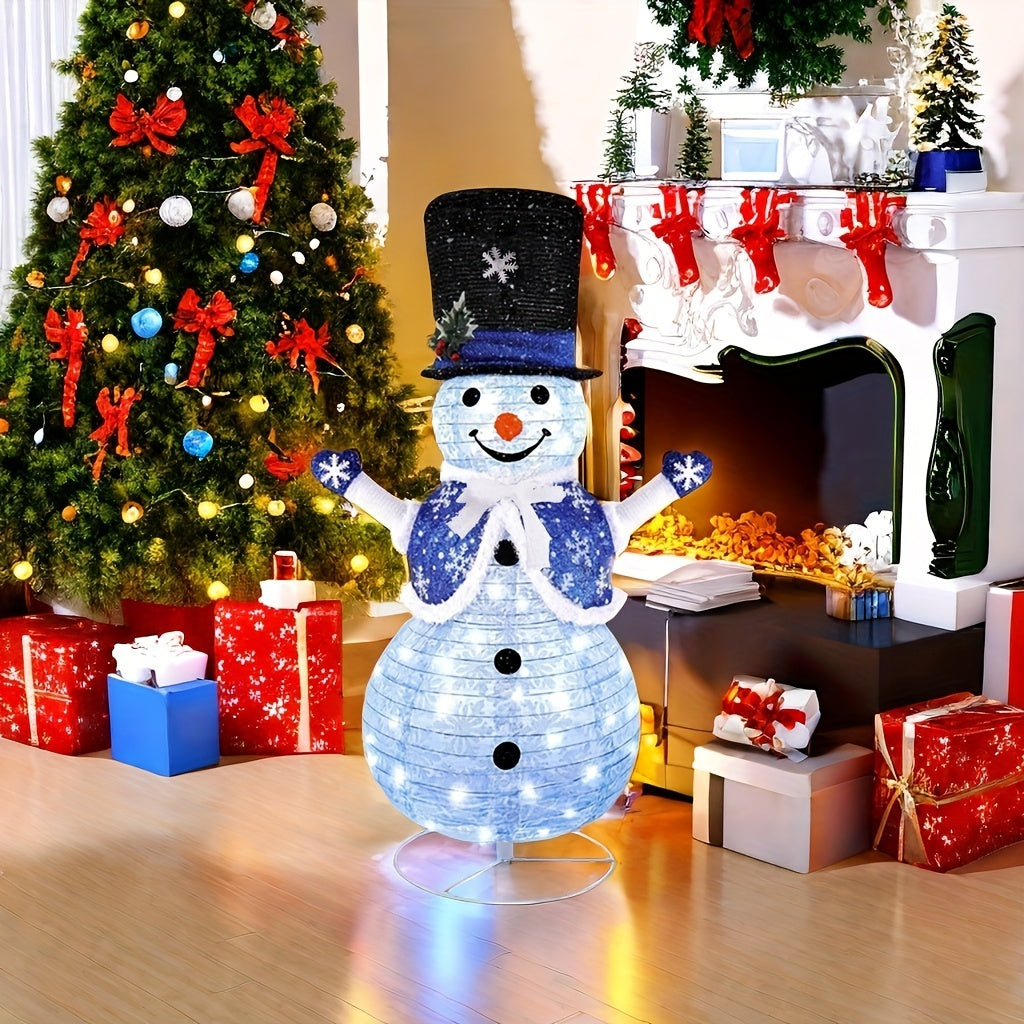 1pc Glowing Snowman Decoration with Built-in LED Lights - Heavy-Duty Iron Construction, Standing Indoor/Outdoor Christmas Tree or Freestanding Decor with Clear Hanging - No Remote Needed, Plug-in Powered - Snowman Figure with