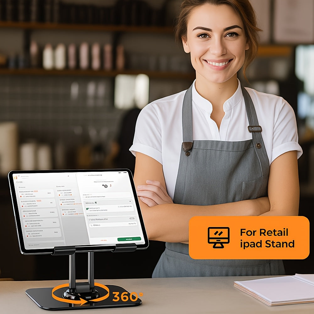 Heavy-Duty 20kg Stable Adjustable Tablet Stand with Rotating Base & Folding Design - Heavy-Duty Iron Construction, 360° Rotating Tablets, for iPad, Phone, Tablet, Laptop, Ergonomic Workspace, Sturdy Build, Office Workers