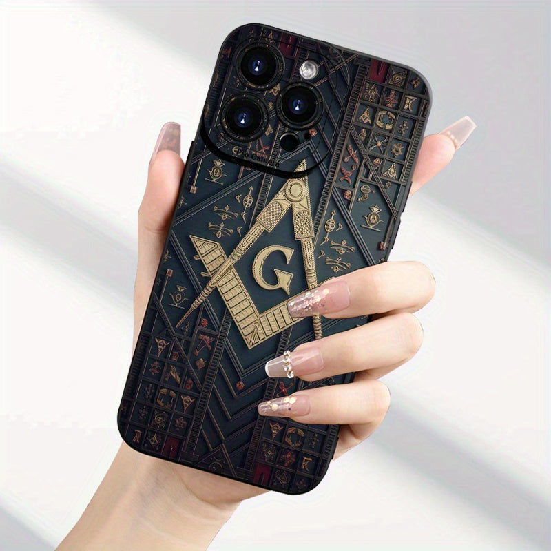 Freemason G Emblem iPhone Case: Pro-Pro Max-Plus, 11/12/13/14/15/16 Fashion Creative Masonic Pattern, New Hot-selling Mobile Phone Case, Anti-fall Design, Unisex Protective Cover, All-inclusive Thickening, High-quality Mobile